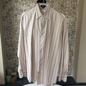South Pole white Tan brown Striped Dress Shirt
